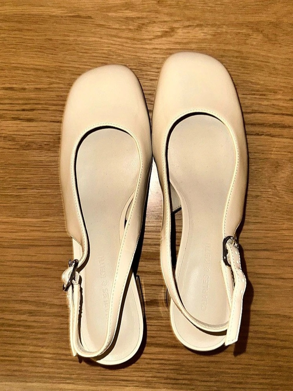 Charles & Keith Cream Block Heel Slingback Pumps